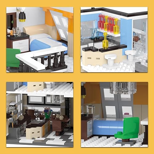 Miniatura 4 de Juegos de bloques de construcción de hotel de jardín de ciudad, juguetes de construcción de casa de calle urbana con LED, 1300 piezas de mini