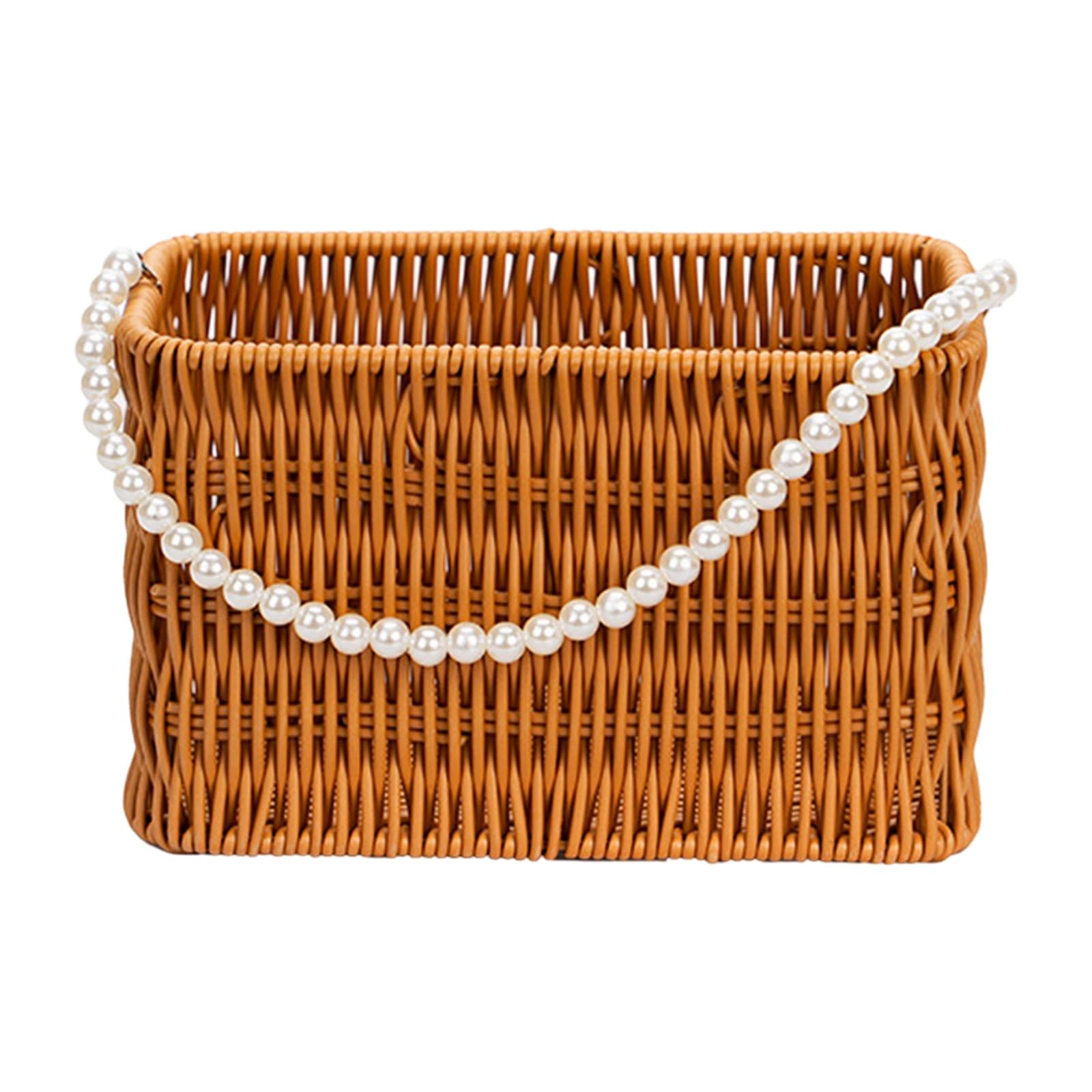 Spacious Handwoven Container with Pearls Detail Suitable for Offices Dorm Permanent Household Planner