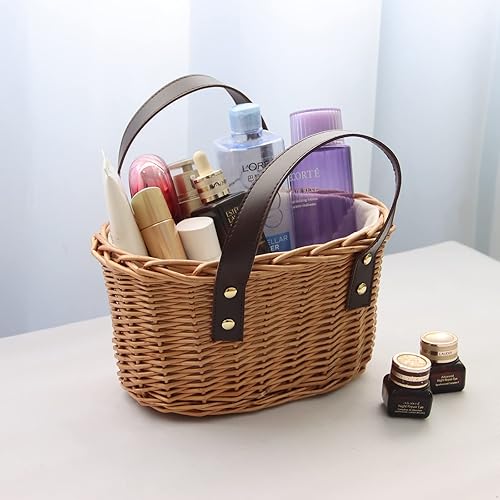 Miniatura 6 de Cesta de mimbre para picnic con dobles asas de cuero, cesta natural de sauce para huevos de Pascua, dulces, vino, juguetes, flores y regalos de boda