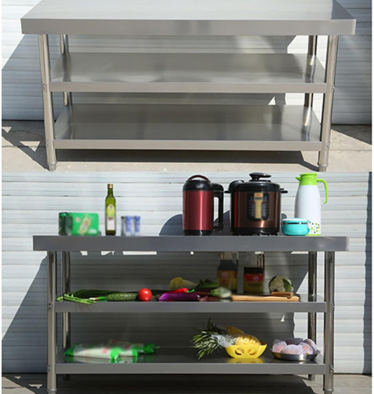 Commercial-Grade Thickened 304 Stainless Steel Work Table Adjustable Height Kitchen Workbench Warehouse Packing and Packaging Table 19.7x31.5