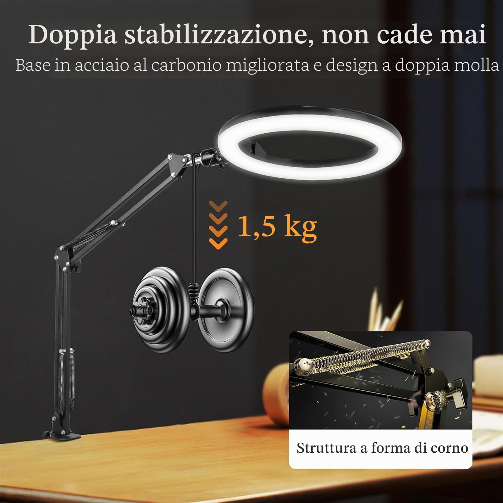 10'' Ring Light con Supporto per Telefono Con Due Basi, Luce ad Anello con Regolabile Supporto Cellulare, Ring Light professionale Dimmerabile per Video/TikTok/YouTube(Senza Telecomando)