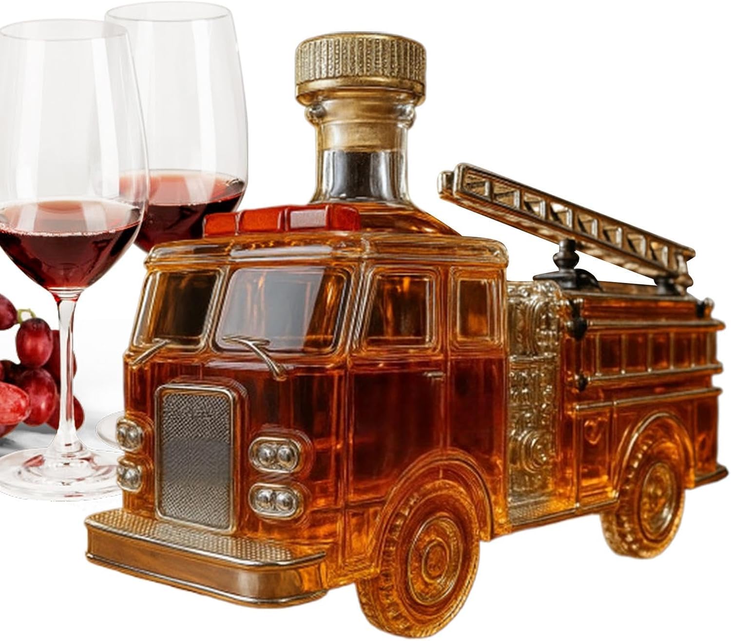 Whiskey Bottle - 300ml Fire Truck Shaped Bottle - Glass Cocktail Decanter,for Cocktail Home Wedding Cabinet Holiday Party Restaurant