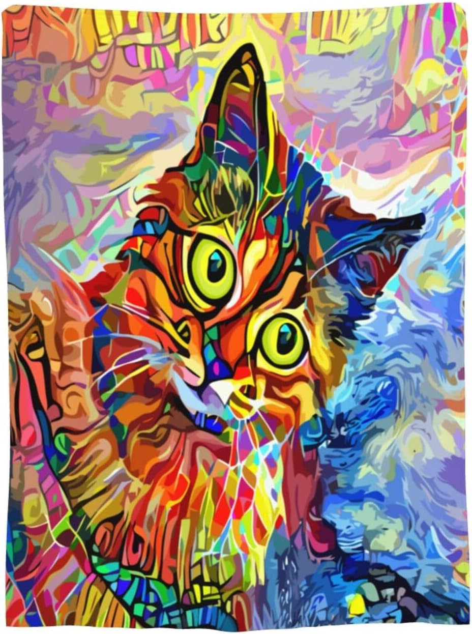Abstract Cat Throw Blanket 60"x50" Super Soft Flannel Blanket Fuzzy Cozy Blanket
