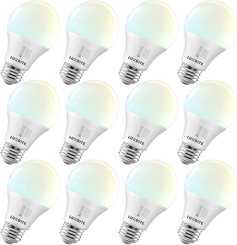 Miniatura 8 de LUXRITE Bombilla LED A19 equivalente a 60 vatios, CRI90, 5CCT 2700K 3000K 3500K 4000K 5000K, regulable, 800LM, bombillas LED estándar de 9 W, base