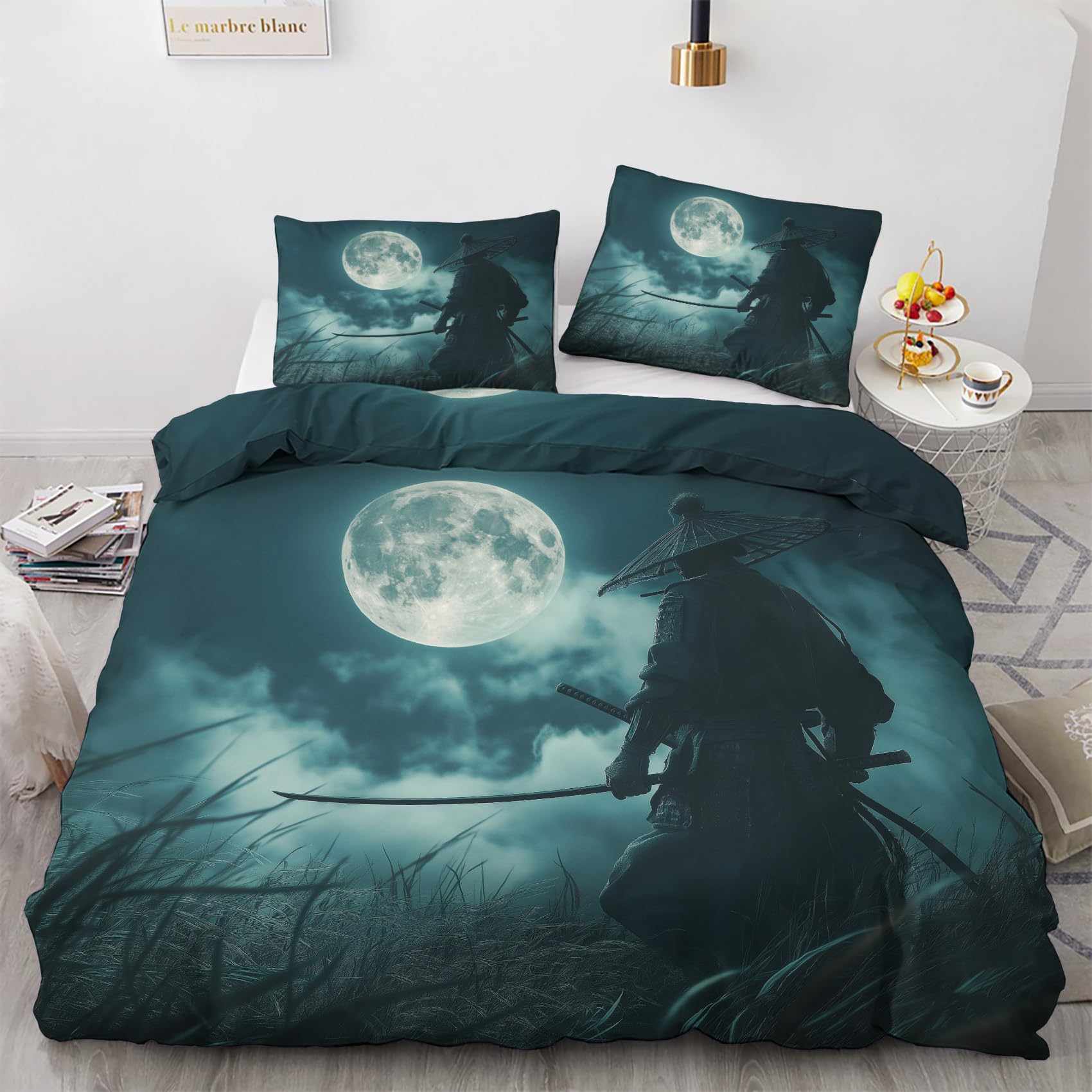 Poszwa na kołdrę Łóżko 150 Samurai 3 szt. Zestaw pościeli dla dorosłych, miękka poszwa na kołdrę z mikrofibry, 1 poszwa na kołdrę 220 x 240 cm + 2 poszewki na poduszki 50 x 75 cm 5G11X210191