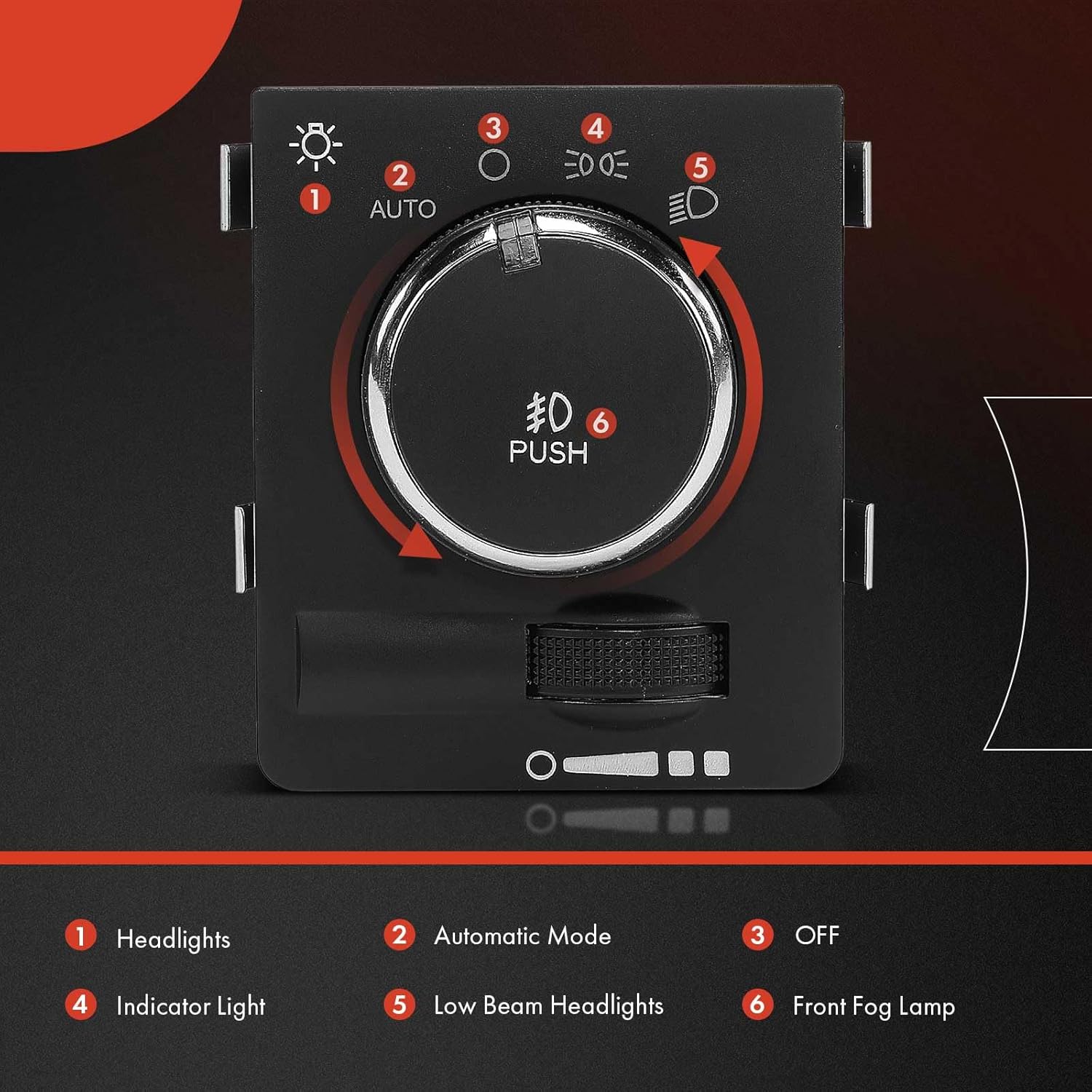 A-Premium Headlight Switch Instrument Panel Headlamp Dimmer Switch Compatible with Ram 3500 4500 5500 2013 2014 2015 2016 2017 2018, with Fog Lights, Replace# 68146506AA, 68189153AA