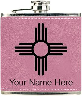 Faux Leather Flask, Flag of New Mexico, Personalized Engraving Included (Pink)
