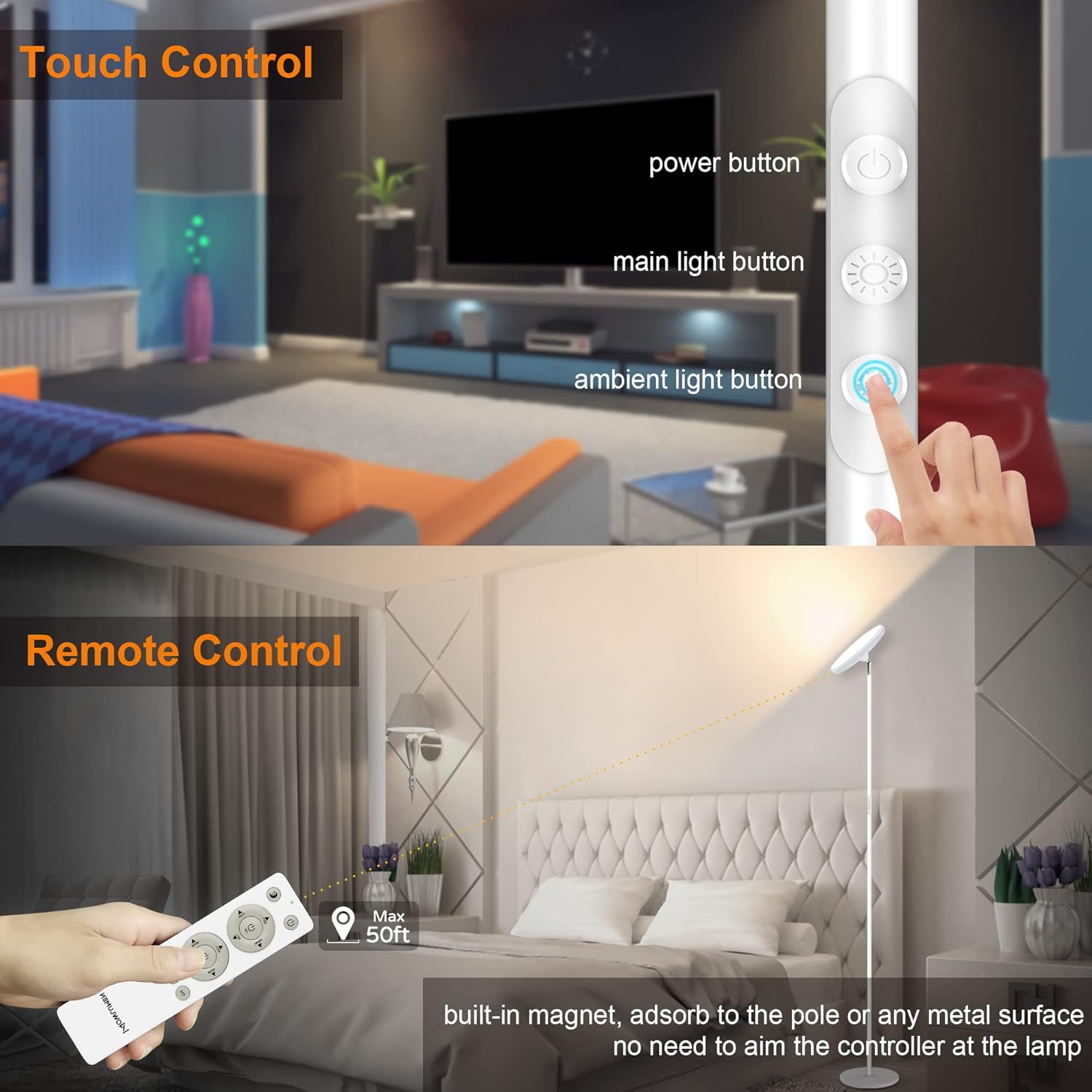 Remote and Touch Control for WOWLUMEN Floor Lamp
