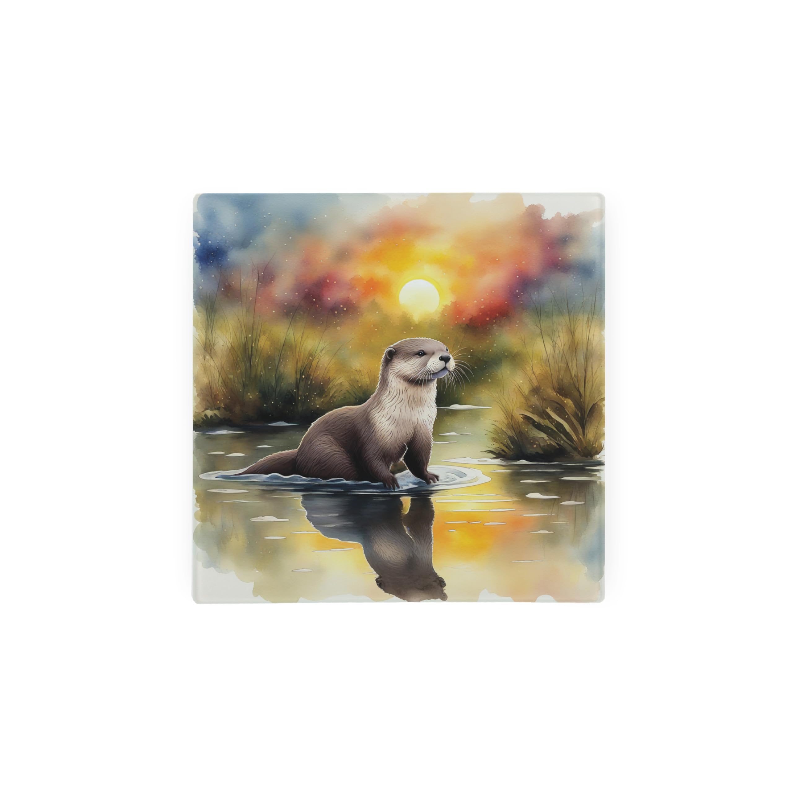 Purely Home Otter Hot Pot Stand Trivet - British Wildlife Art Glassware Gift/Present - Kitchen Chopping/Cutting Board Worktop Protector With Non-Slip Feet 20Cm X 20Cm (8" X 8")
