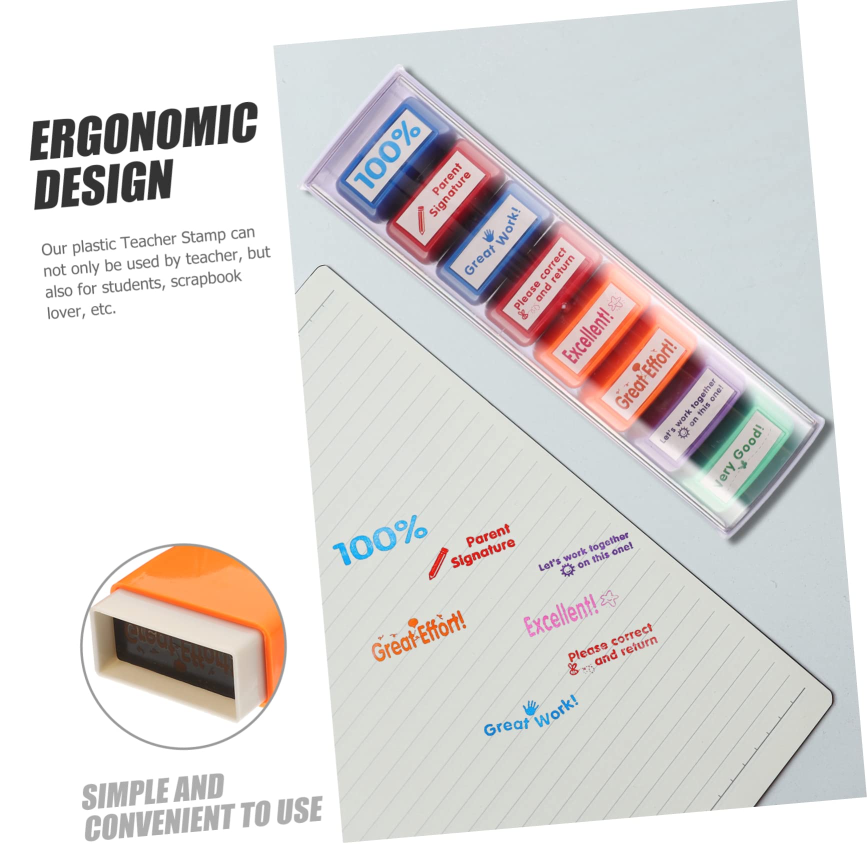 Artibetter Set 8 Pezzi Festa Scuola Decor Timbri Portatili per Insegnanti in Abs per Valutazione Compiti e Motivazione Ragazzo Ragazza