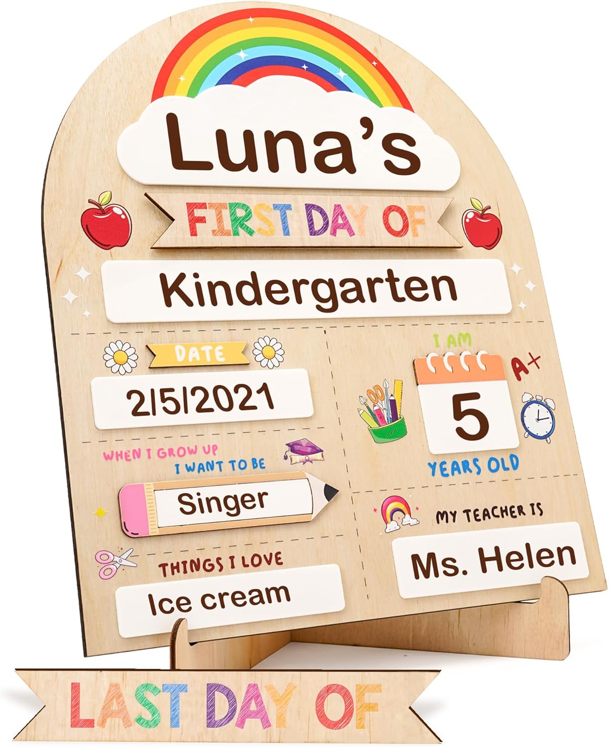 12"x10" Back to School Sign, My First & Last Day of School Board for Kids, Reusable Back to Class Wooden Chalkboard for Preschool, Pre-K, and Kindergarten, Easy to Write & Clean Board