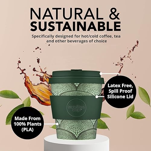 Miniatura 4 de Ecoffee Cup Taza de café reutilizable de 8 onzas (8.1 fl oz)  Taza de viaje a base de plantas PLA con tapa de silicona, sin melamina y apta para