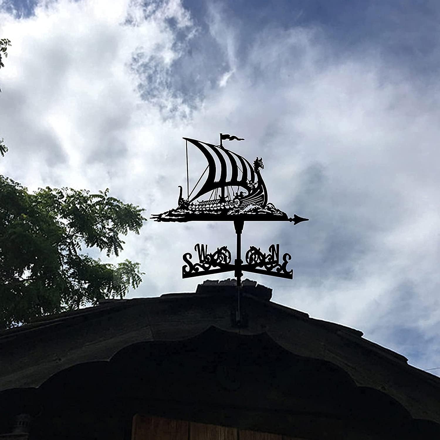 COAECJ Weathervane for Roof Metal Weathervane with Battleship Ornament, Weather Vane Sailboat Ship Weathercock Wind Direction for House Garden