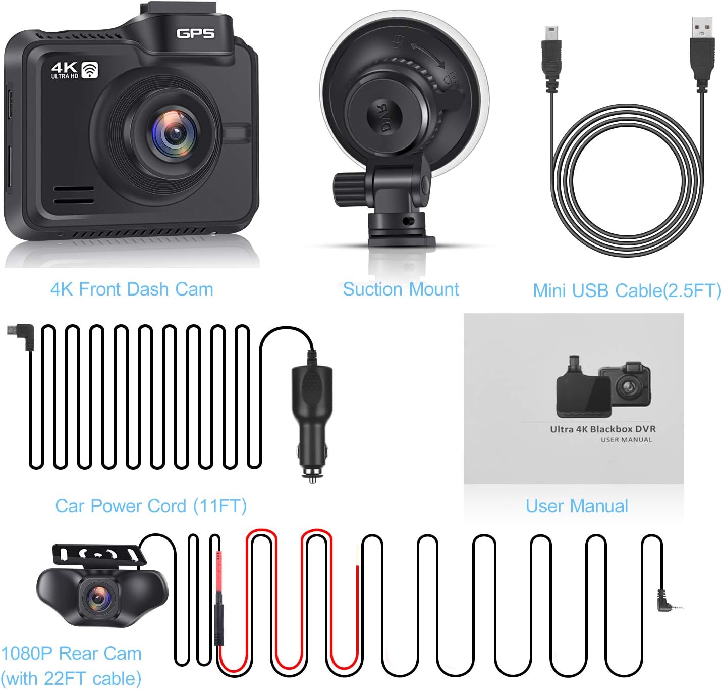 Blасk Frіdау - 40% оƒƒ Lifechaser Dual Dash Cam 4K 3840x2160P +1080P Front and Rear Car Camera, 8MP CMOS, WiFi, GPS, Night Vision, 170° Wide Angle, Parking Mode, WDR, Time Lapse, G-Sensor for Cars, Truck