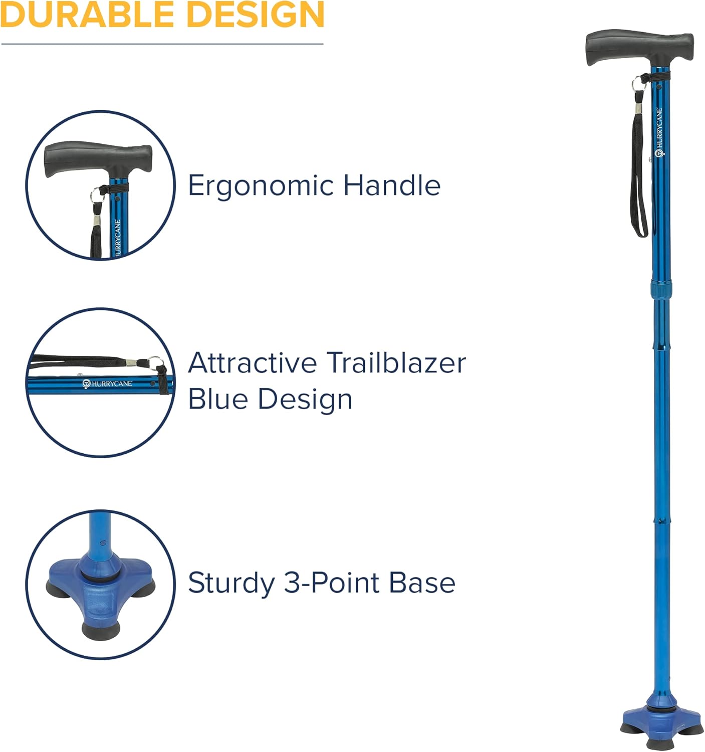 HurryCane HCANE-BL-C2 Freedom Edition Foldable Walking Cane with T Handle, Trailblazer Blue : Everything Else