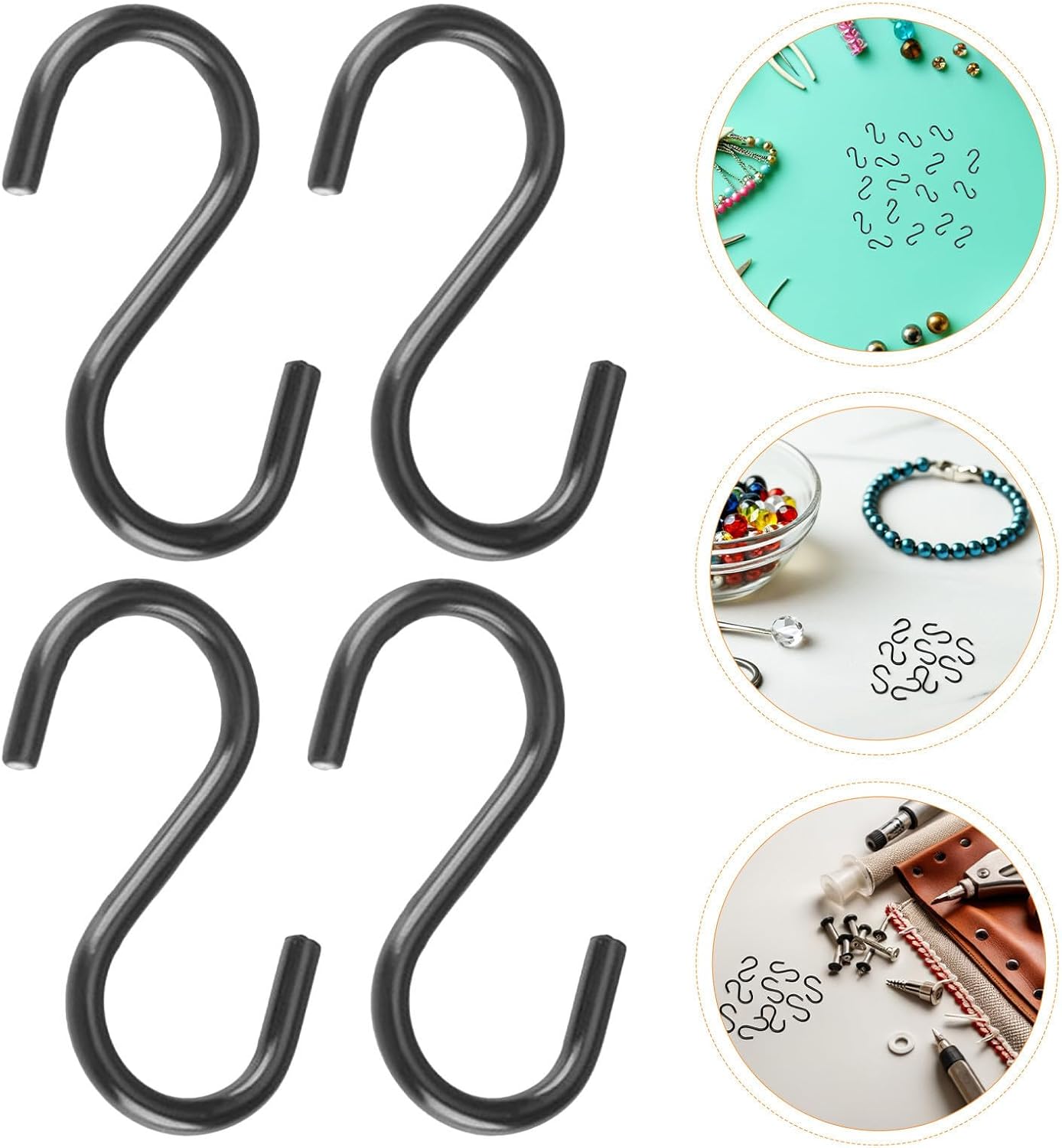Mini S Hooks with Exceptional Strength and Space Saving Design Hanging Clips 200pcs 1/2 Inch Iron Black Ornament Hangers, Wind Chime Hooks for New Year Decorations and Home