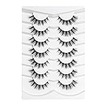 Happy Heartbeat 3D Clear Band Lashes Spiky Cat Eye False EyeLashes D Curl 12mm Short Manga Wispy Natural Reusable Soft Thin Invisible Band Fake lashes 7 Pairs (No.206)