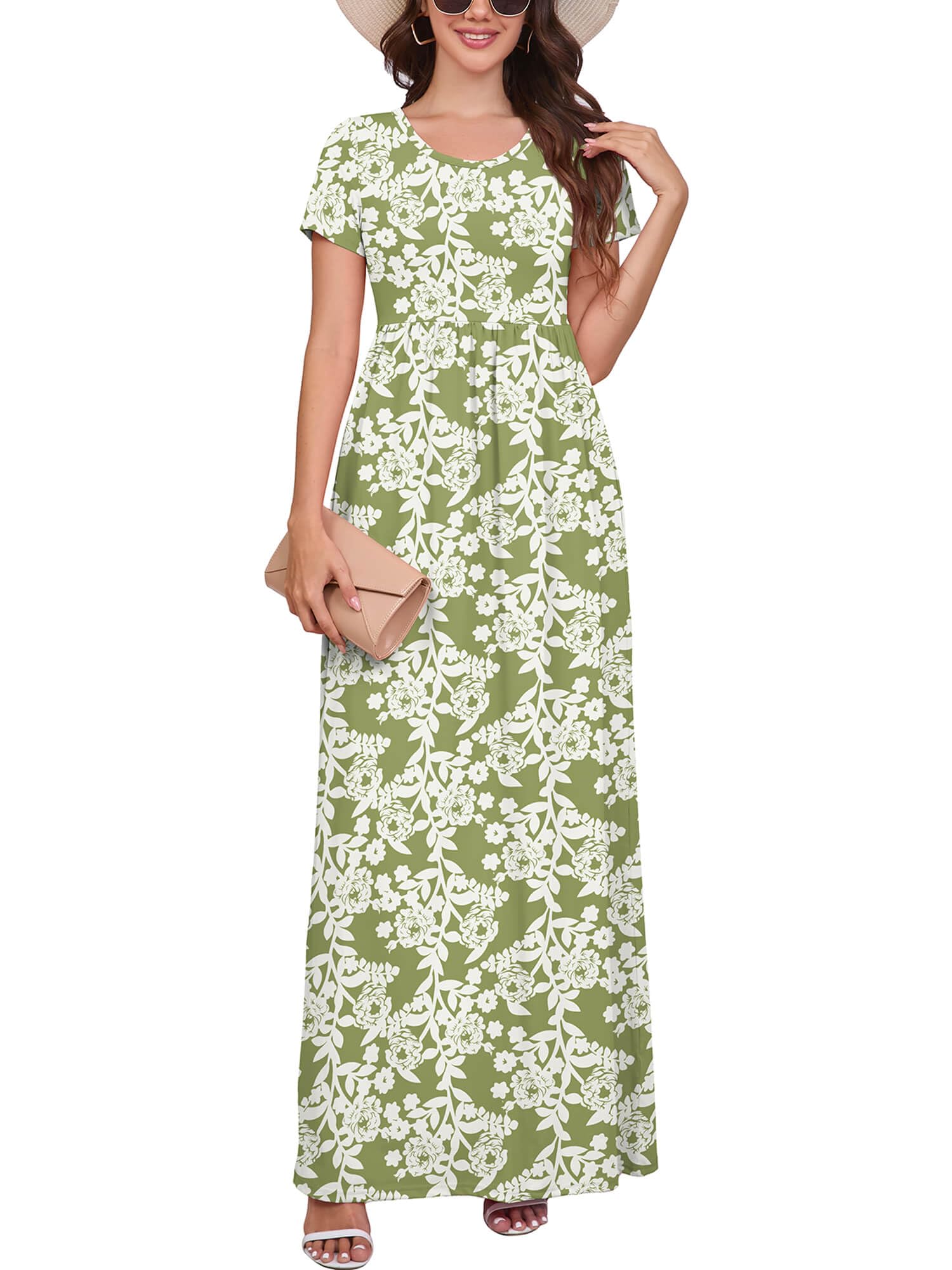 DEARCASE Maxi Dress for Women Short Sleeve Casual Summer Loose Plain Comfy Long Dresses with Pockets