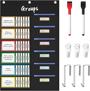 KIKIGOAL Small Group Management Pocket Chart with 96 Cards, Classroom Jobs Chart Small Group Organizer and on Task for Elementary Middle High School Classroom Teacher Office Goal Supplies