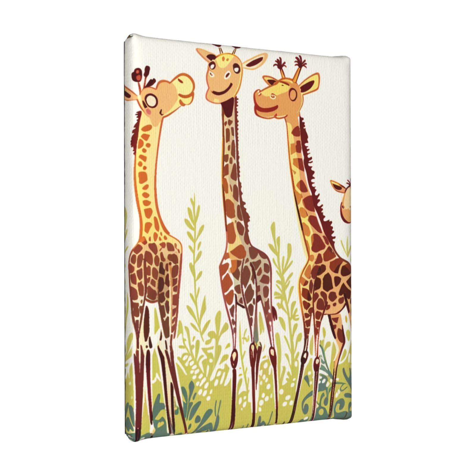YKLJG Cute Wild Cartoon Giraffes Printed Wall Art Canvas Painting 20x30 CM Wooden Framed Picture Painting Artwork Prints for Bedroom Kitchen Home Office Decor