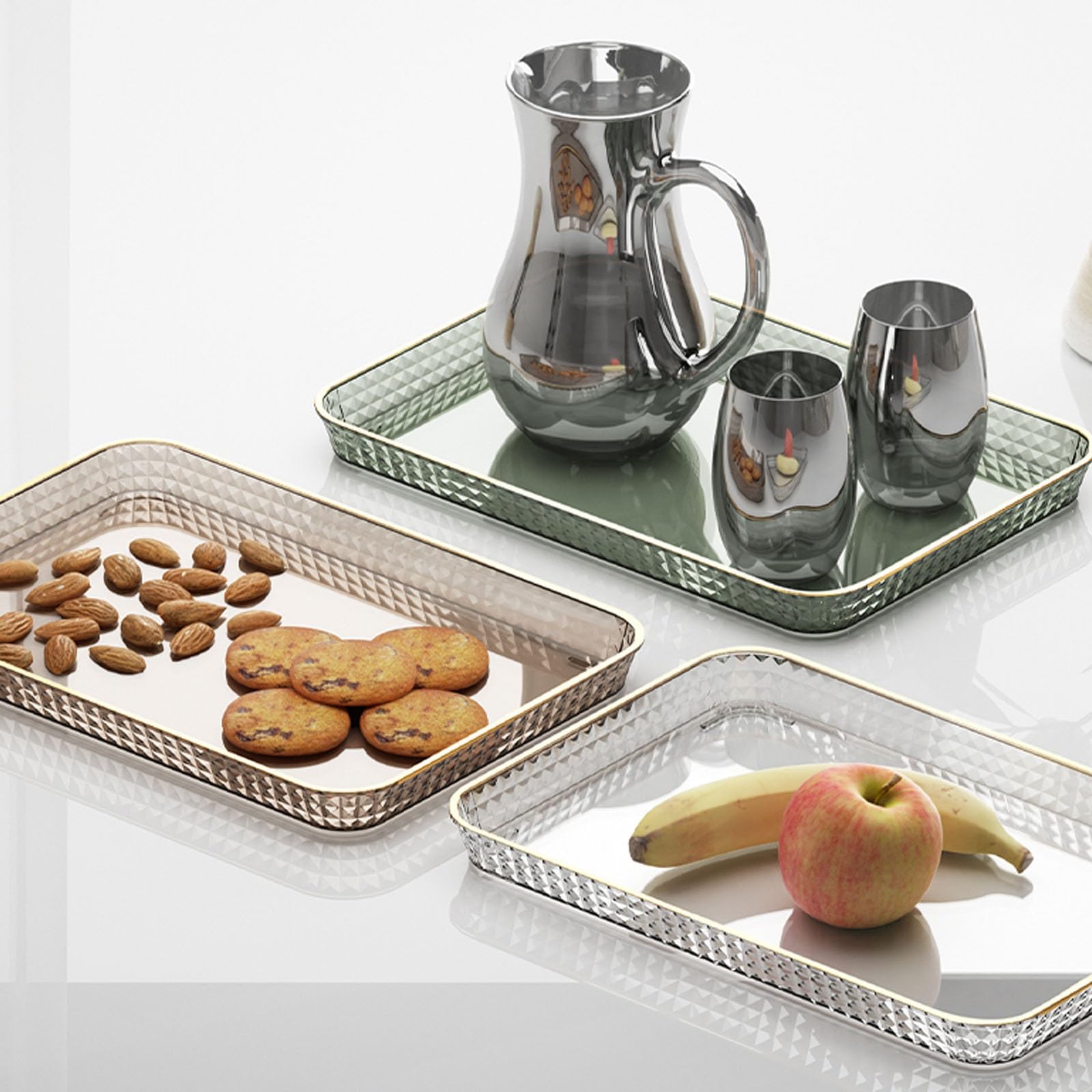 Bandejas Decorativas, Bandeja Plastico Rectangular, Bandejas Recogedoras Rectangulares Resistentes para Interiores y Exteriores(White,31cmx21cmx2cm)