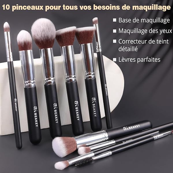 BEAKEY Makeup Brush Set Professional for Eye and Face, Foundation Blending, Eyeshadow, Concealer, Eye Shadow with 2 Blender Sponge, Paper Case - 2