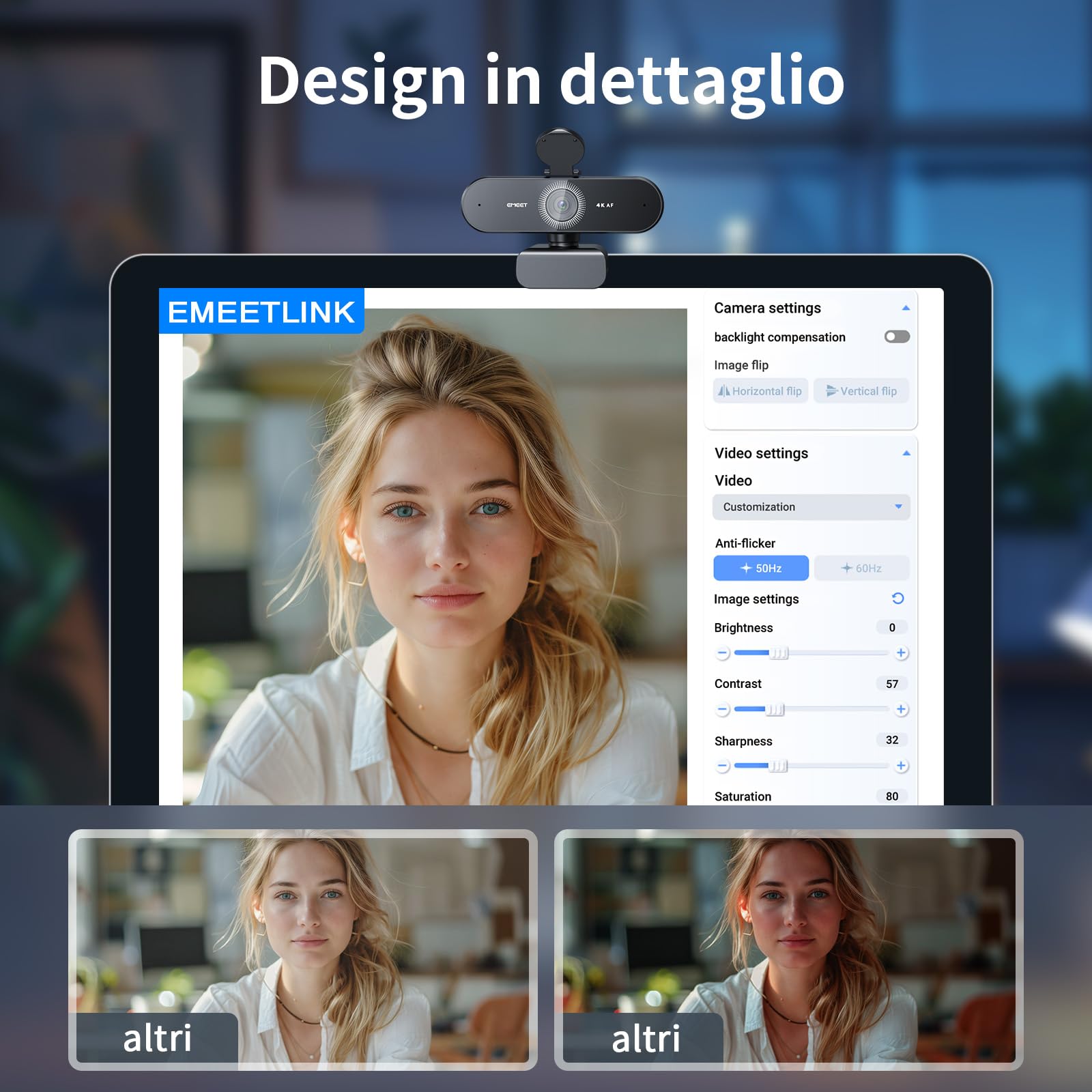 Webcam NOVA 4K, Webcam 4K con 2 Microfoni con presa d'aria, Camera Ultra HD con Visuale e Copertura dell'oggetto a 73°, Correzione Automatica della Luce PDAF, Web Cam per Mac, Laptop, Zoom, Skype