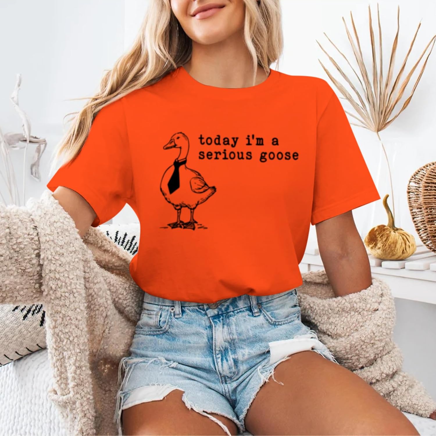 Tuislay Today I'm A Serious Goose Shirt Funny Silly Goose Tshirt Cute Graphic Tees for Women Animal Printed Loose Fit Shirts image 4