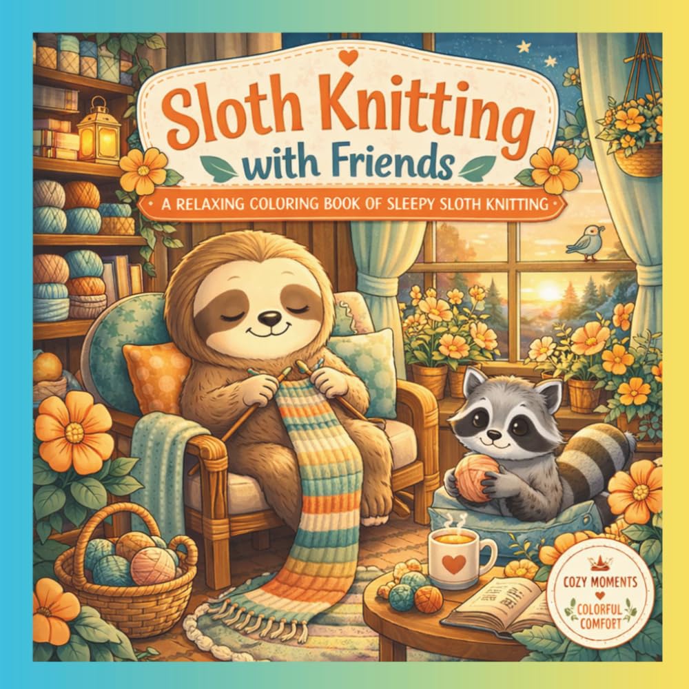 Sloth Knitting with Friends: A Relaxing Coloring Book of Sleepy Sloth Knitting