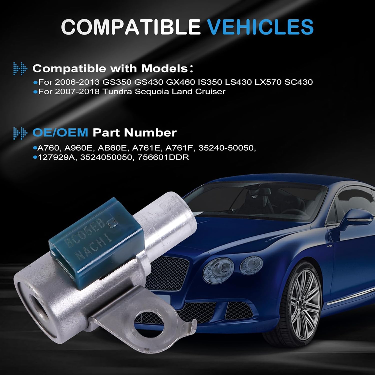 A760 A761E/F A960E AB60E Transmission Shift Solenoid Replacement for Toyota Tundra Sequoia Land Cruiser GS350 GS430 GX460 IS350 LS430 LX570 SC430 Transmission Solenoid