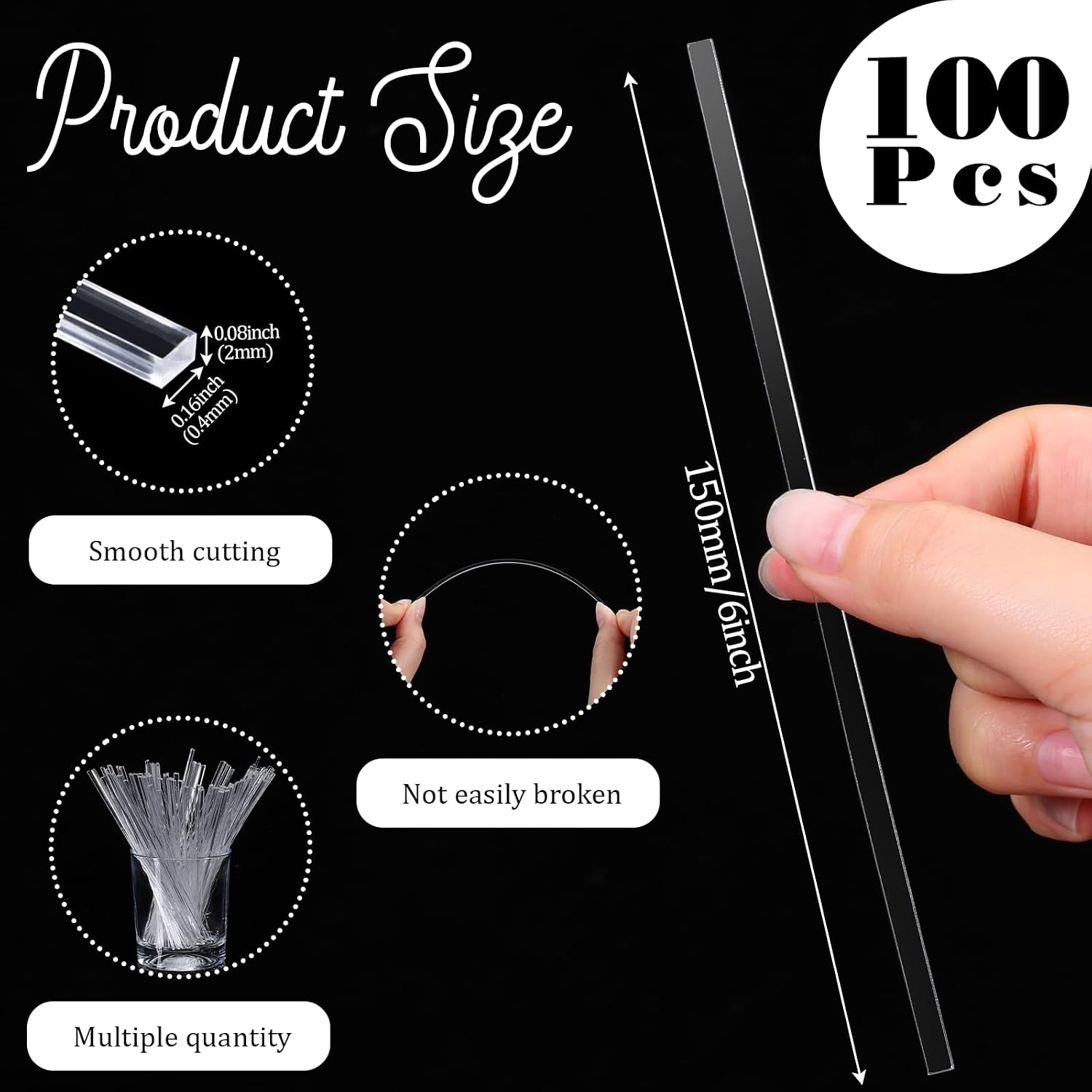100Pcs Acrylic Lollipop Sticks Clear Cake Pops Rods Candy Sticks | Flat Lollipop Sticks, For Cupcake Toppers, Chocolate Cookie, DIY Dessert Decorations