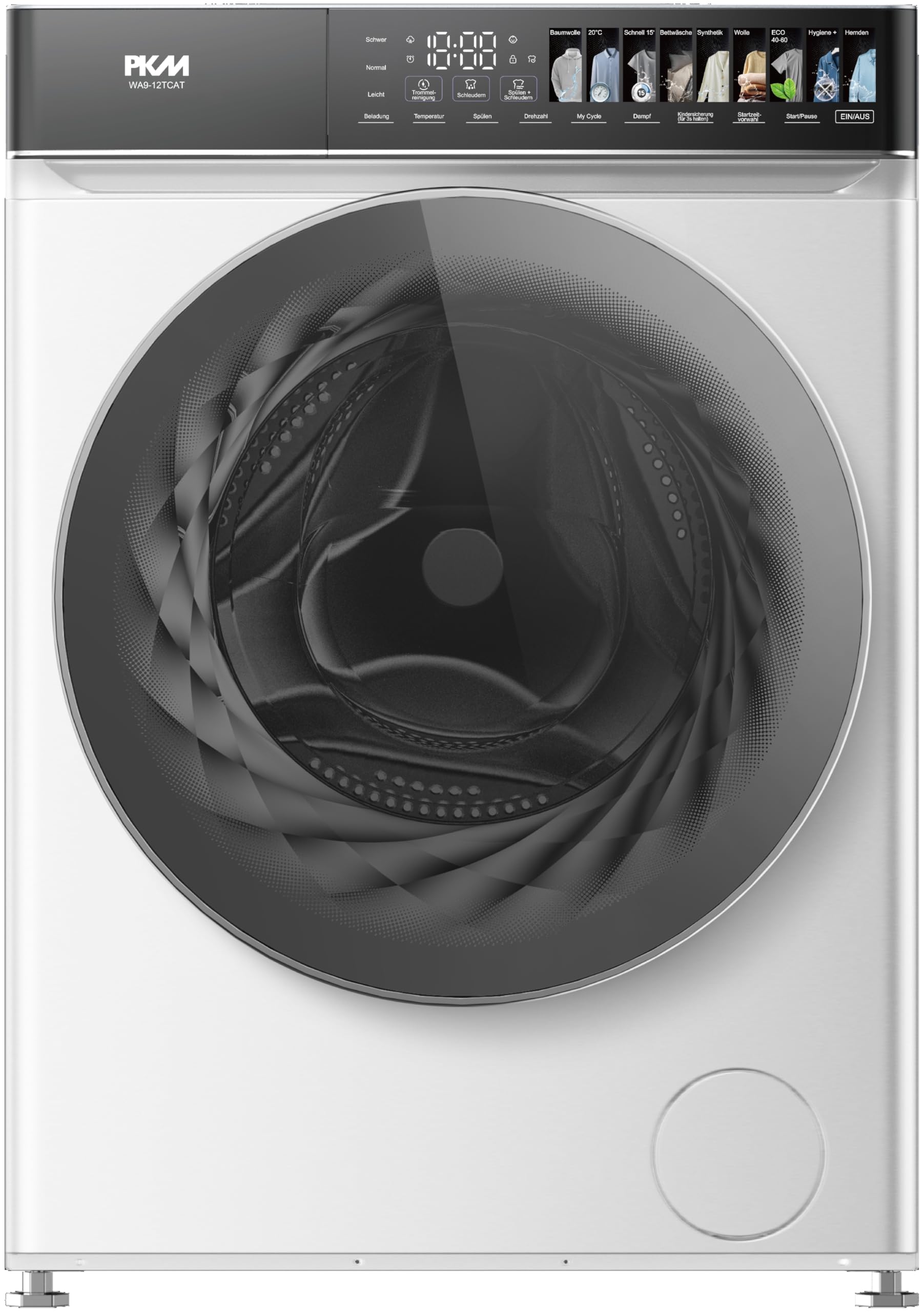 PKM Waschmaschine WA9-12TCAT - Energieeffizienzklasse A, Großes Touch-Display, Steam Funktion, AquaStop, 12 Programme