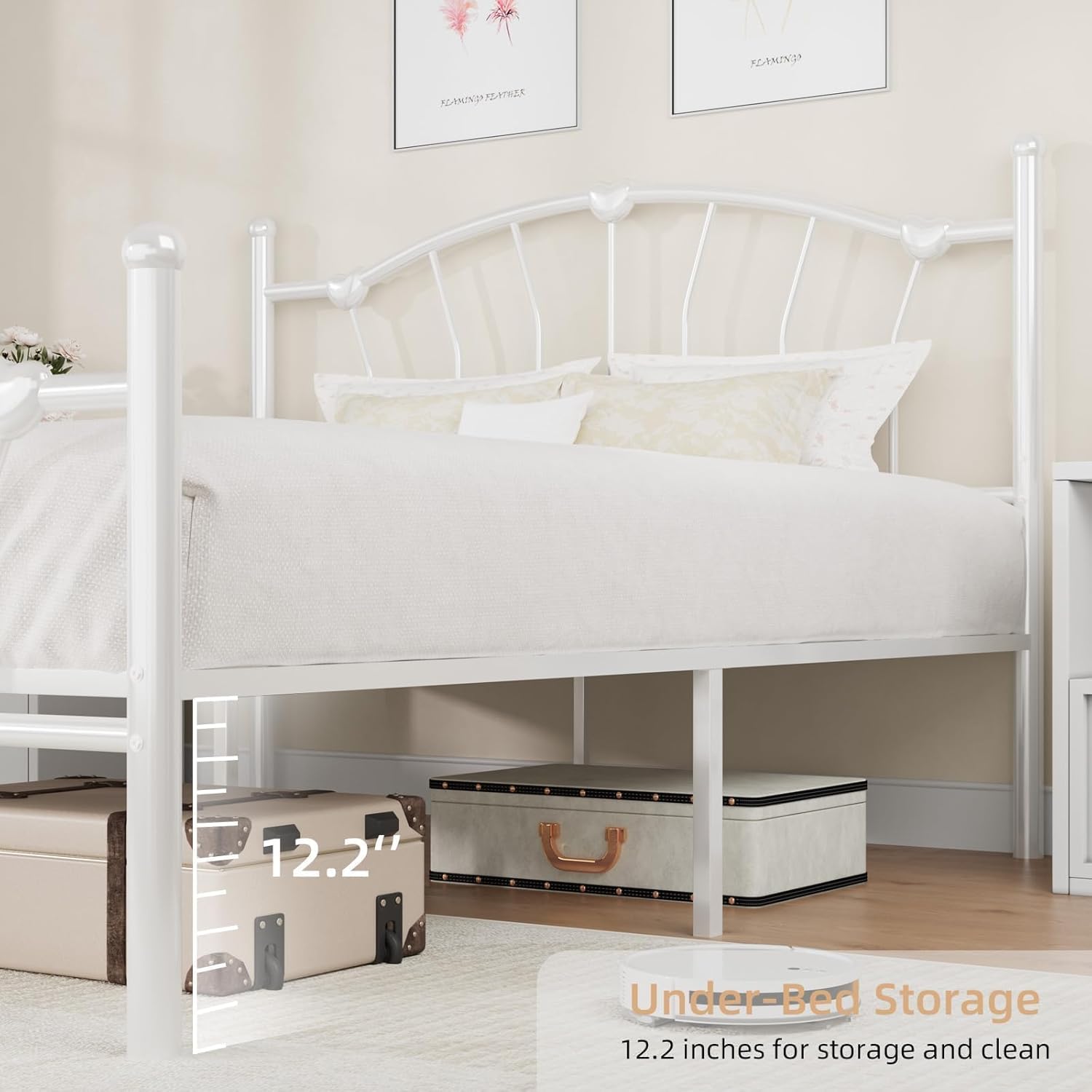 Twin Size Bed Frame, Twin Bed Frames with Headboard, Girls Bed Frame, Heart-Shaped Decorative Headboard and Footboard, Heavy Duty Metal Slat Support, No Box Spring Needed, White - Image 4