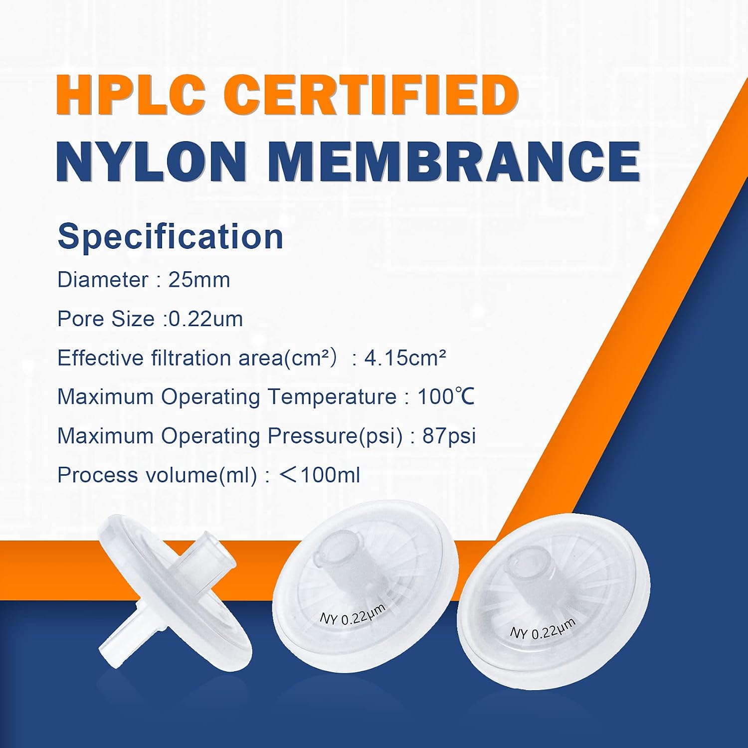 Welded Syringe Filters, Pack of 20, Nylon Membrane Diameter 25 mm Pore Size 0.22 μm Filtration by Labfil