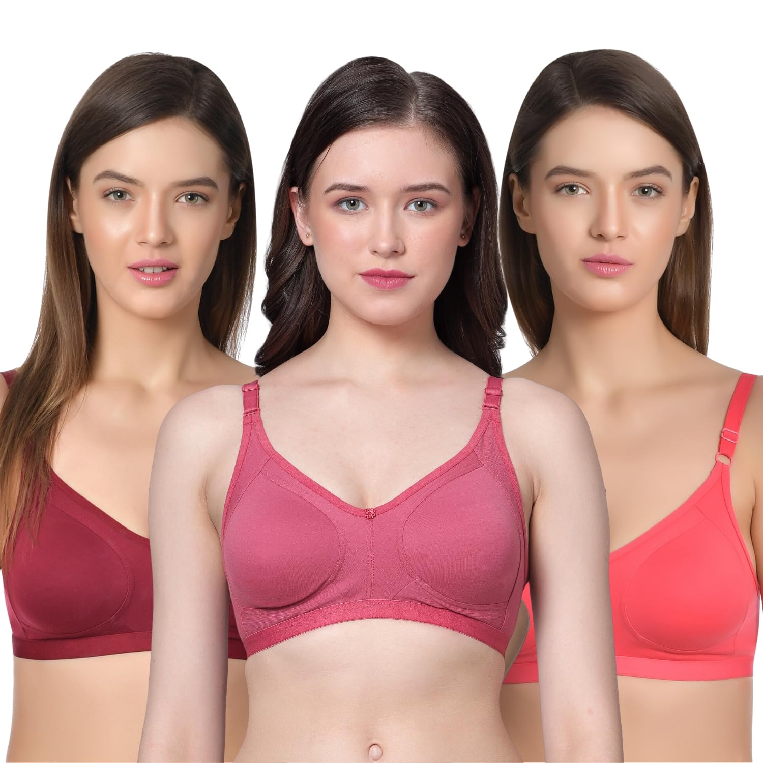aimly Women's Cotton Seamless Non-Padded Non-Wired Full Coverage Regular Bra Pack of 3-picture-27
