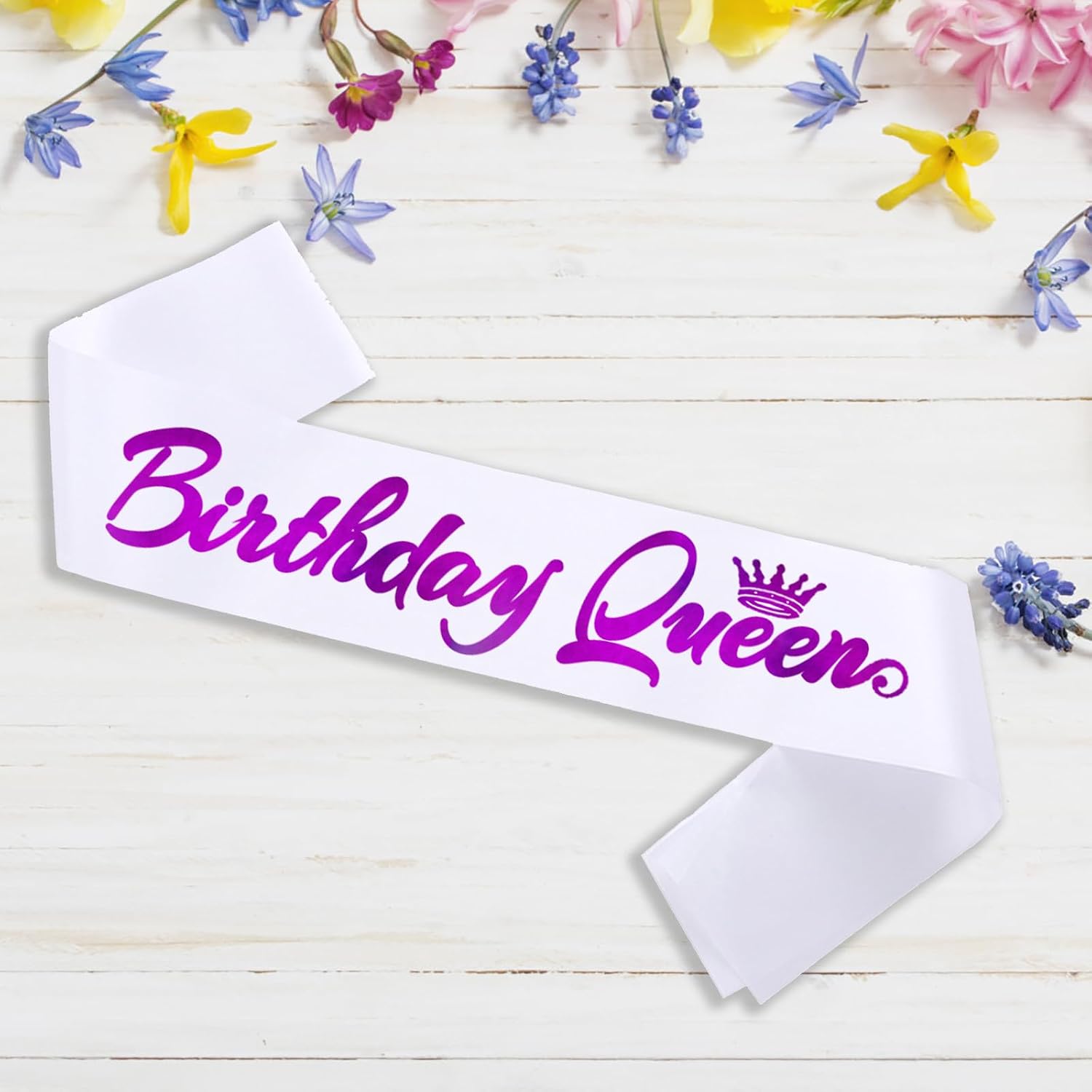 Birthday Queen Sash, Birthday Sash for Women Funny Birthday Party Decorations Suppiles Gift Ideas, White+ Purple Foil