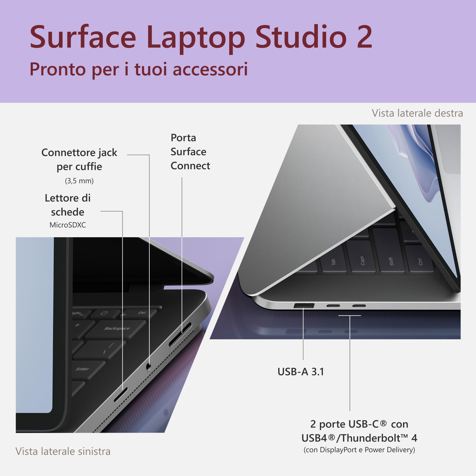 Microsoft Surface Laptop Studio 2 (14,4" Processore Intel EVO i7 32GB/1TB Wi-Fi Platino Grafica NVIDIA GeForce RTX4050, Windows 11)