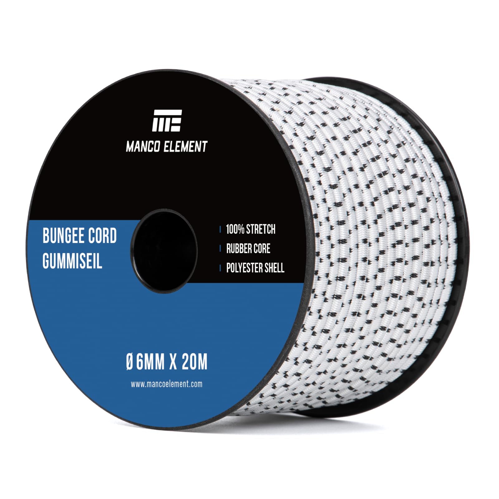 Manco Element Gummiseil 6mm x 20m Expanderseil Gummiband Spanngummi Planenseil - Weiß/Schwarz