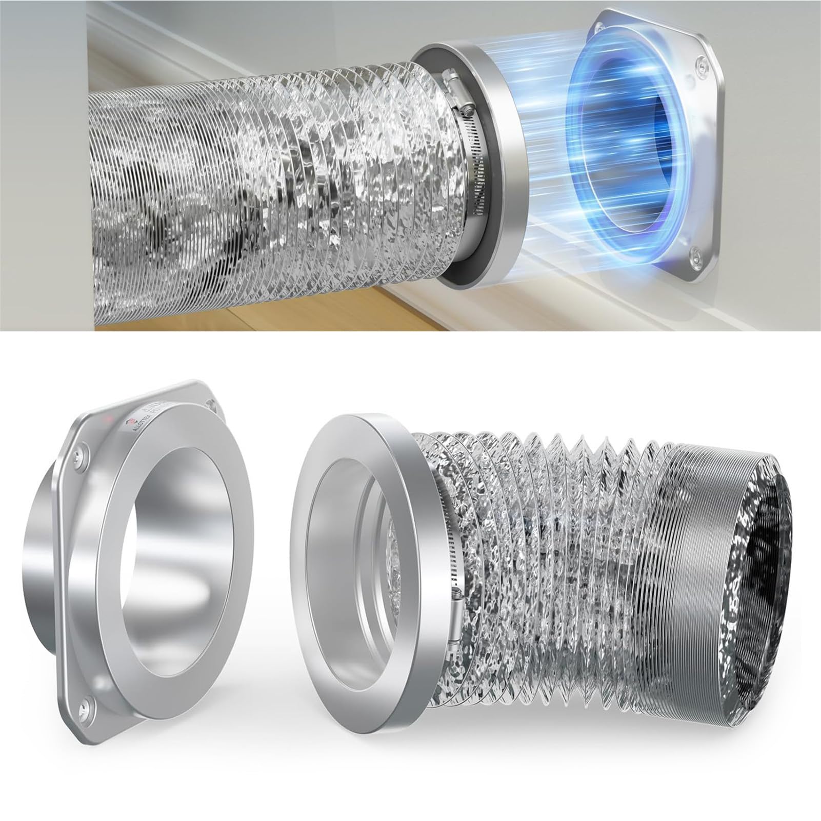 Aramox Kit Connettore Rapido Magnetico per Accoppiamento Sfiato Asciugatrice Lega di Alluminio e Acciaio Inossidabile con Condotto in Alluminio da 2,6 Piedi 4 Pollici Guarnizione Ermetica Facile