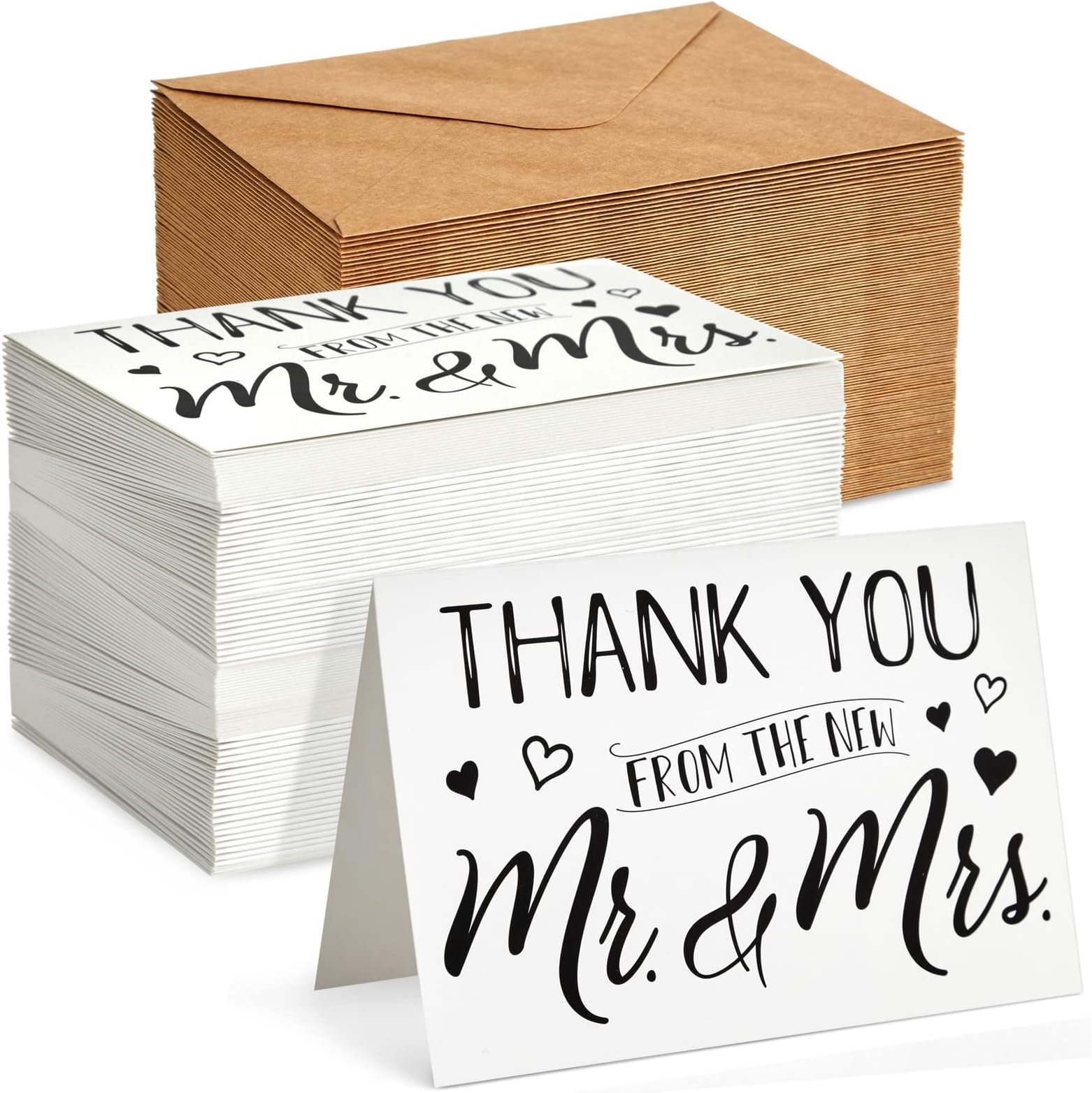 Sustainable Greetings Wedding Gratitude Cards - Bulk Thank You Cards for Wedding & Bridal Shower - Kraft Brown Envelopes - 250gsm Cardstock for Smooth-Writing Greeting Note - Pack of 120, 4 x 6 in