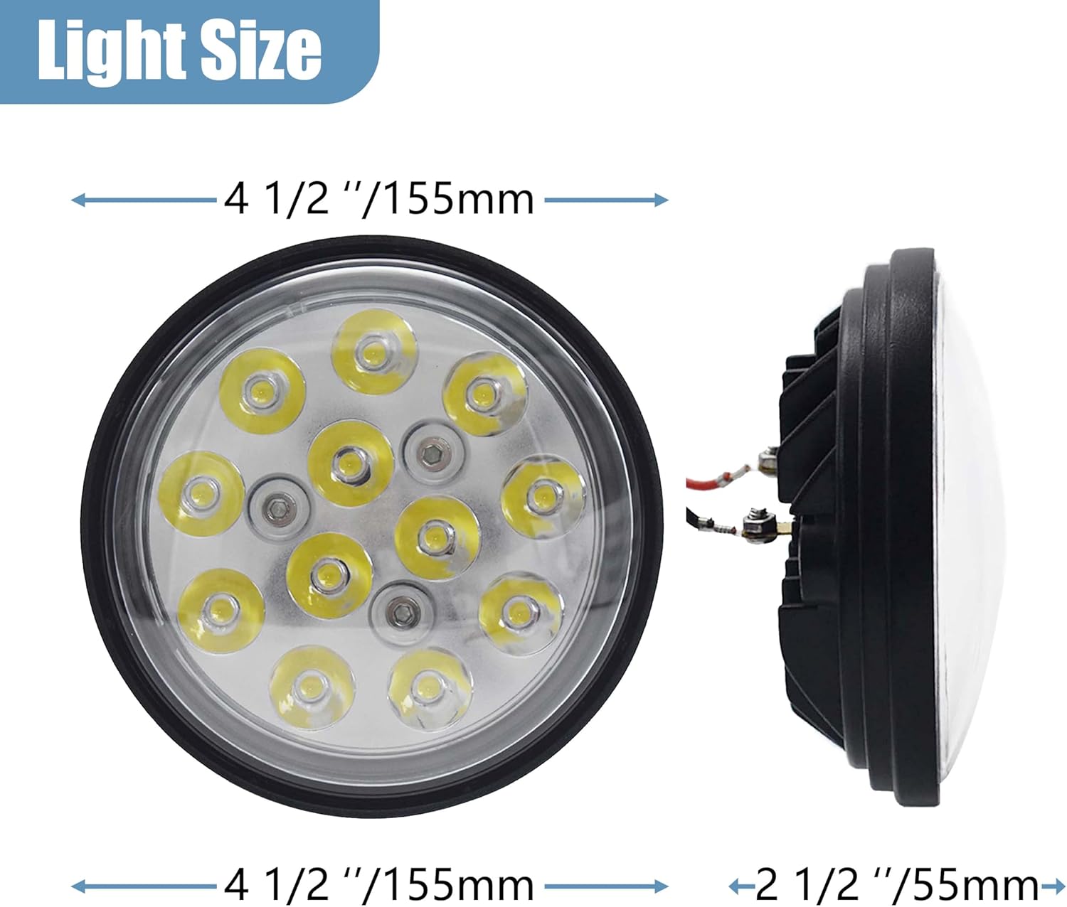 LED PAR36 Aviation Grade Aircraft Landing Light 4-1/2" 115mm DC 8-32V 2,000 Lumens White 6000K Spot Beam Narrow Beam IP67 LED Work Light for Aircraft Landing,Tractors,Taxi,Marine Spotlights