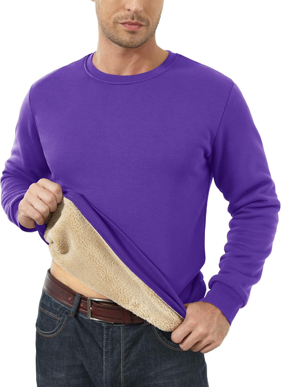 MAGCOMSEN Men's Sherpa Lined Sweatshirts Fleece Pullover Basic Tops Warm Crewneck Winter Sweatshirt - Image 6