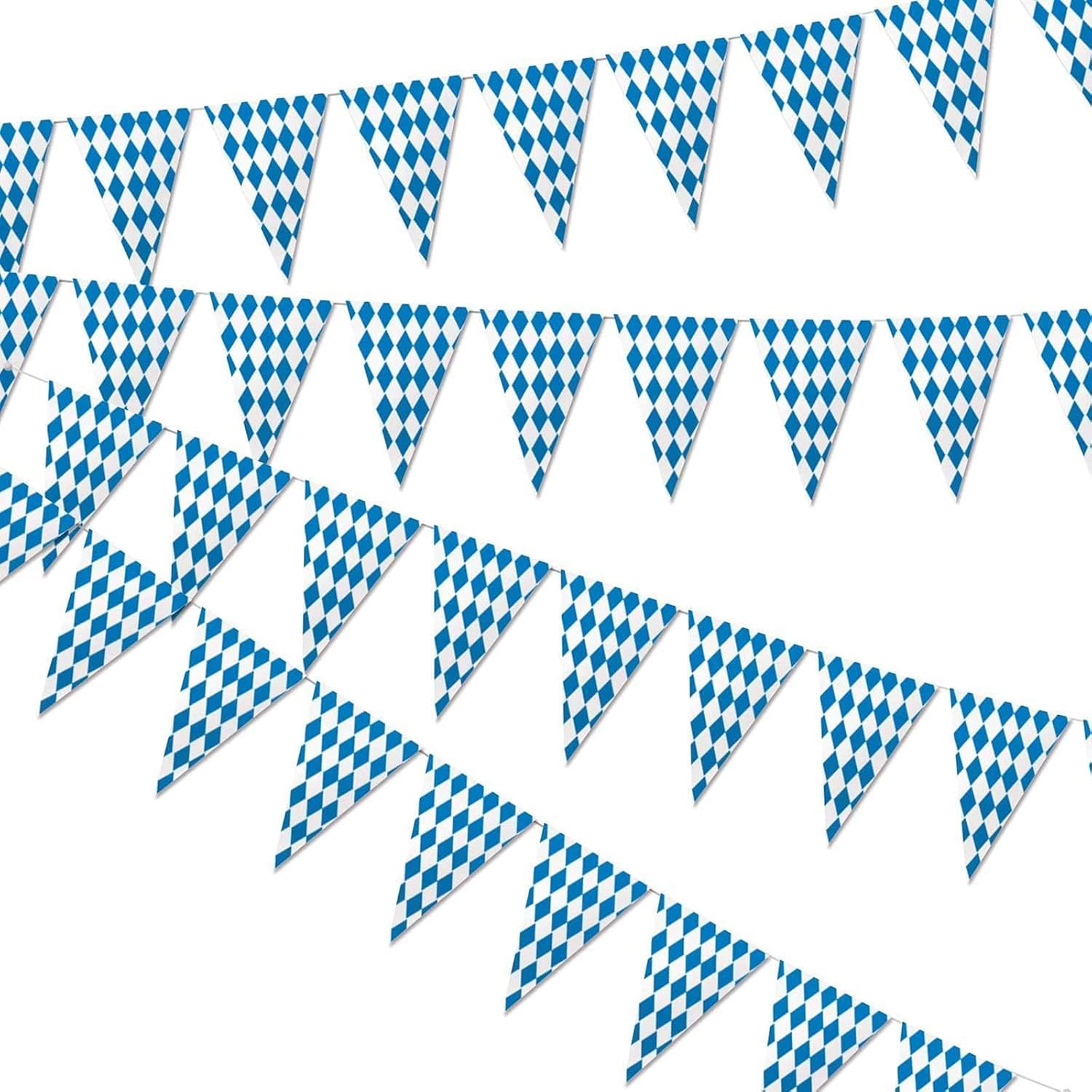 Oktoberfest Bavarian Check Flag, 131 Feet, 4 Packs, Blue & White, Checkered, Pennant Banner Flag, Oktoberfest Decorations, Party Supplies