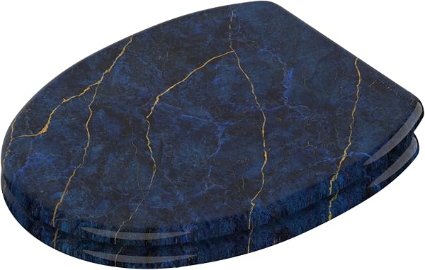 Sanilo Sedile WC con chiusura ammortizzata e sgancio rapido, il coperchio del WC può essere rimosso con la semplice pressione di un pulsante, facile montaggio dall'alto (Marmo Blu scuro) - 3