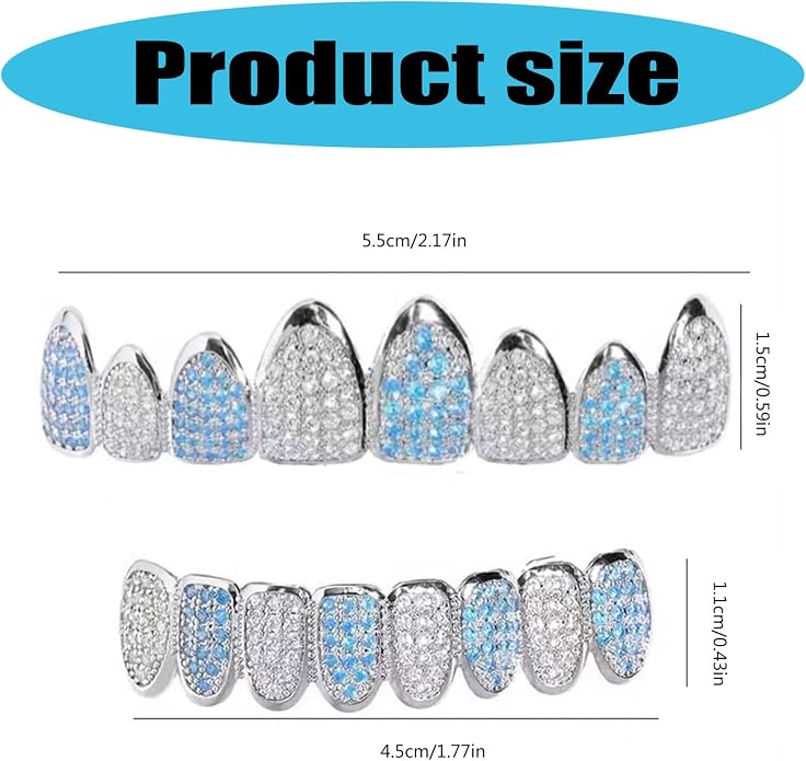 Grillzs de acero inoxidable con circonia azul y 8 dientes miniatura 3