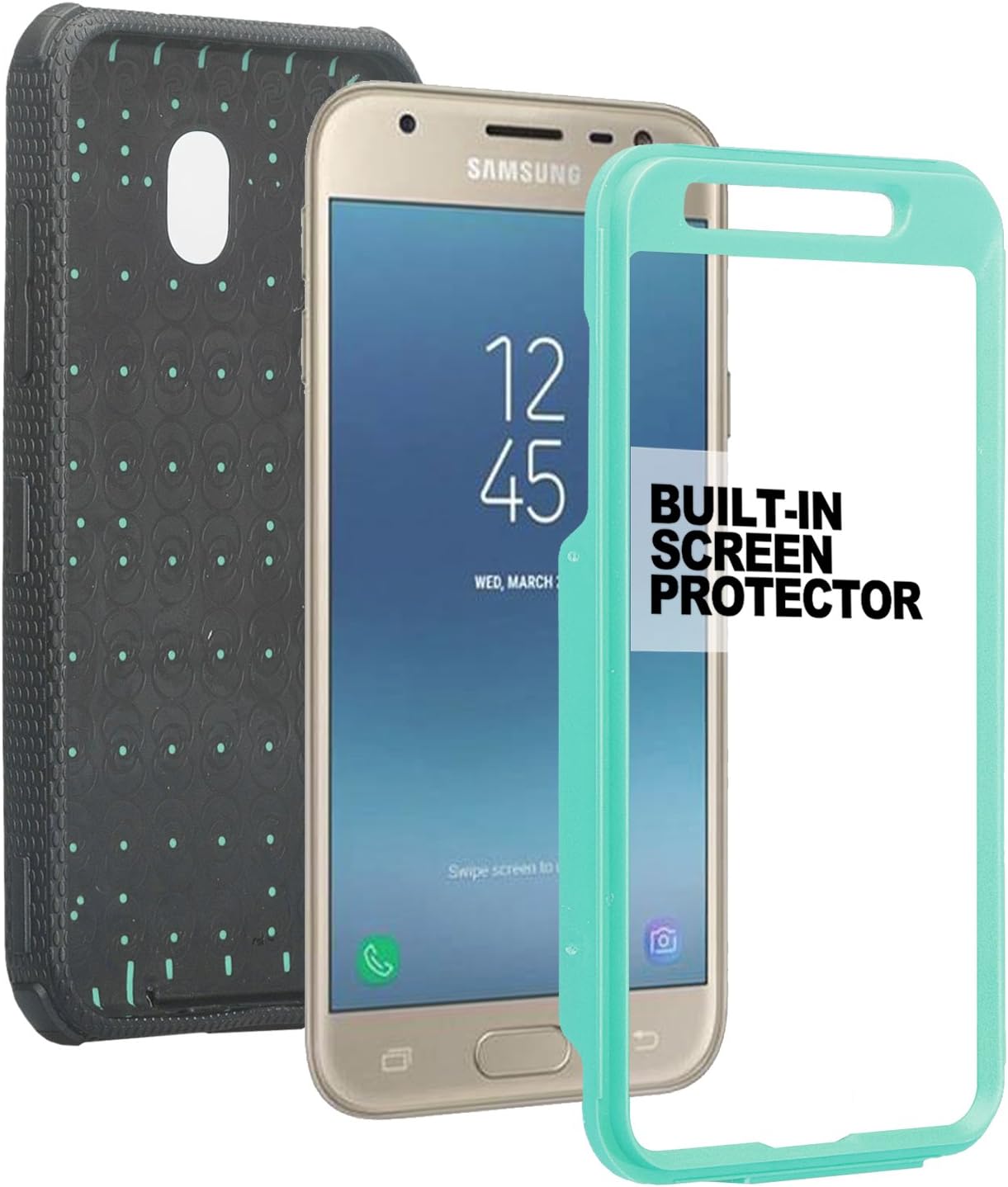Galaxy J7 Star Case,J7 Crown Case,J7v 2nd Gen,J7 2018,J7 Refine Case Belt Clip Holster Kickstand Shock Proof [Built in Screen Protector] Phone Case Compatible for Samsung Galaxy J7 Crown Cases - Teal