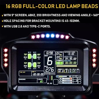 Benshuuk 5 inch Dashboard Touch Screen Gear Shifter for MOZA R3/R6/R9/R12; PC Multi-functional Instrument Speed Display For Logitech G29/G920/G923/RS50 Base Steering Wheel
