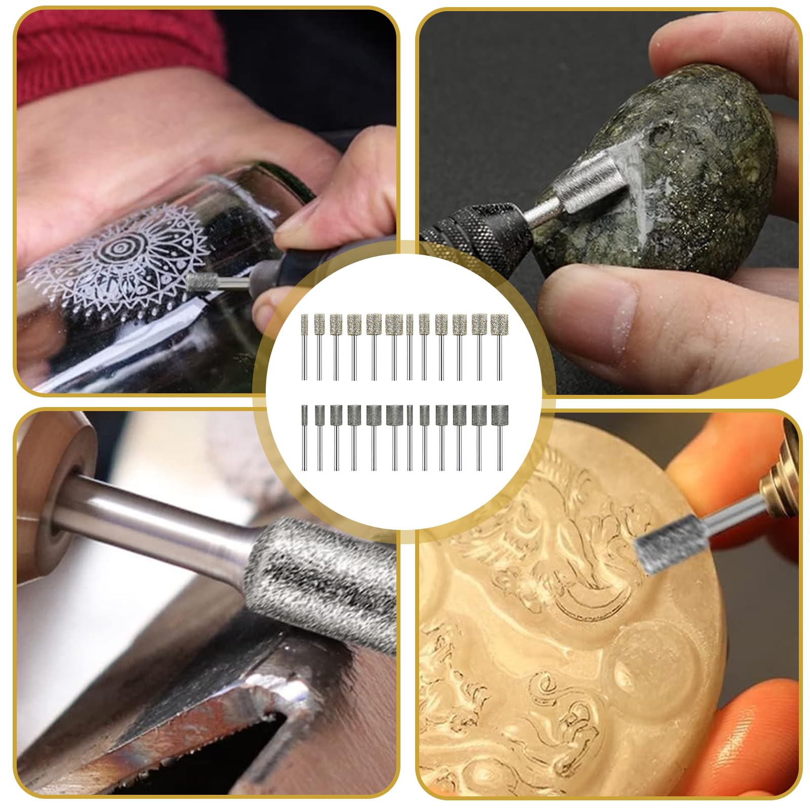 24 penne diamantate per fresatura diamantata, con fusto da 3 mm, diamantate per intaglio, levigatura, lucidatura, incisione