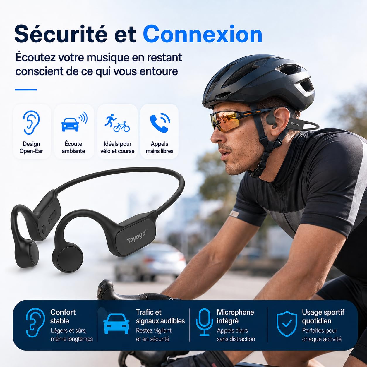 Tayogo Casque Natation Conduction Osseuse IPX8, Lecteur MP3 Étanche 32 Go avec Bluetooth 5.4, Écouteurs Open-Ear Sport avec Micro, Piscine, Mer, Triathlon, Course, Fitness, W26