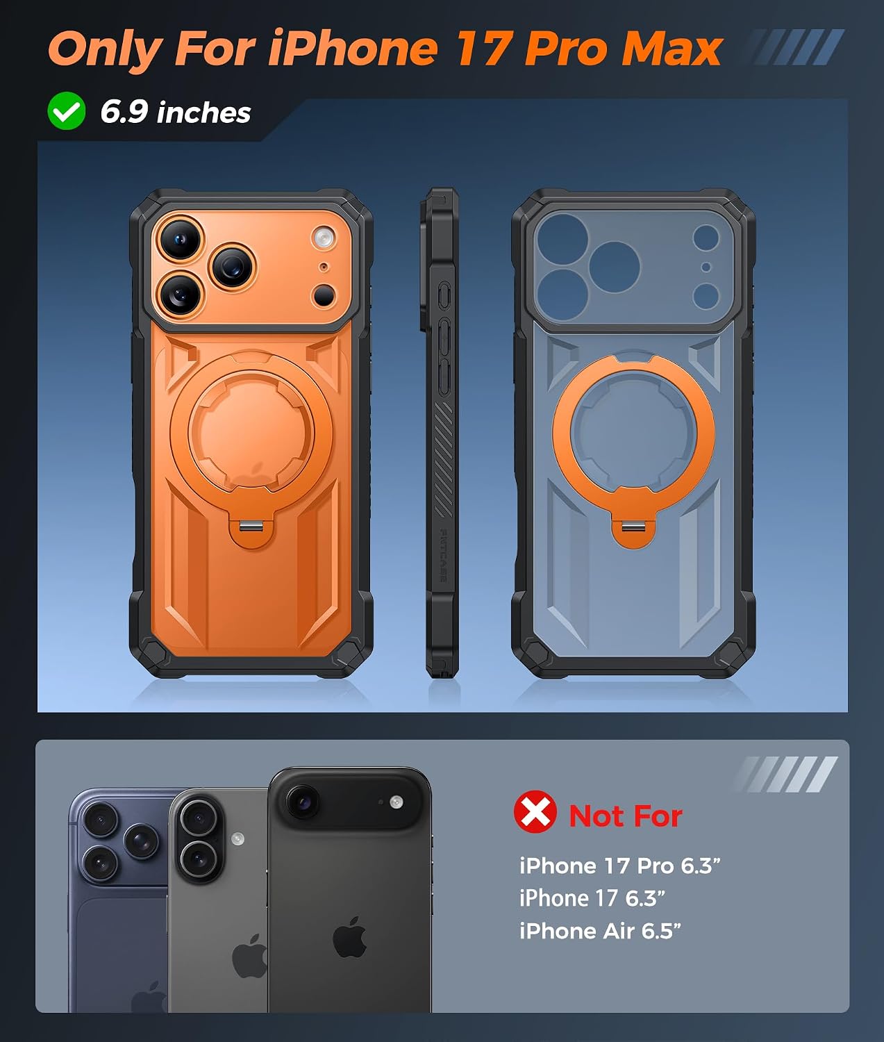 FNTCASE for iPhone 17 Pro Max Case with 360 Spin Magnetic Kickstand | Screen Protector, Compatible with MagSafe, Heavy Duty 20FT Military-Grade Drop Protection, Non-Slip, Shockproof Rugged
